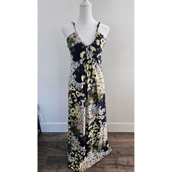 Free People Dresses & Skirts - Free People Blue Floral Strappy Maxi Sundress Women's Size L NWOT